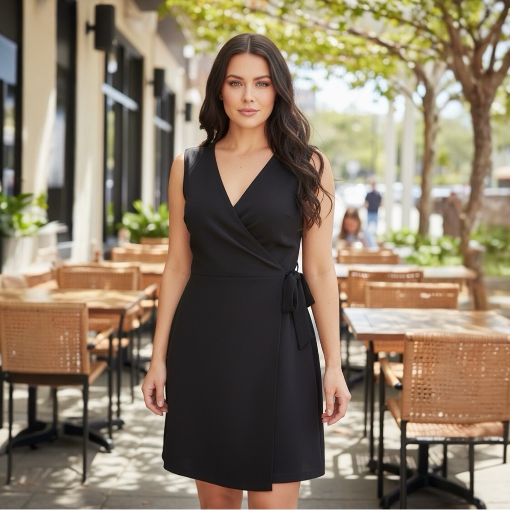 LOFT Black V-Neck Dress Crossover Chest Size 16